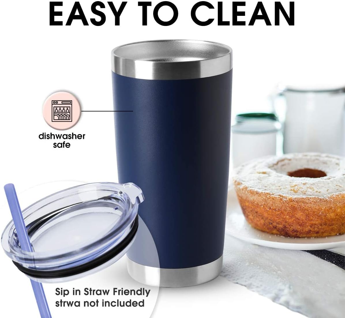 HASLE OUTFITTERS 20oz Tumblers Stainless Steel Mugs with Lid Double Wall Vacuum Insulated Coffee Cups for Cold & Hot Drinks (20oz-Navy, 12 Pack)
