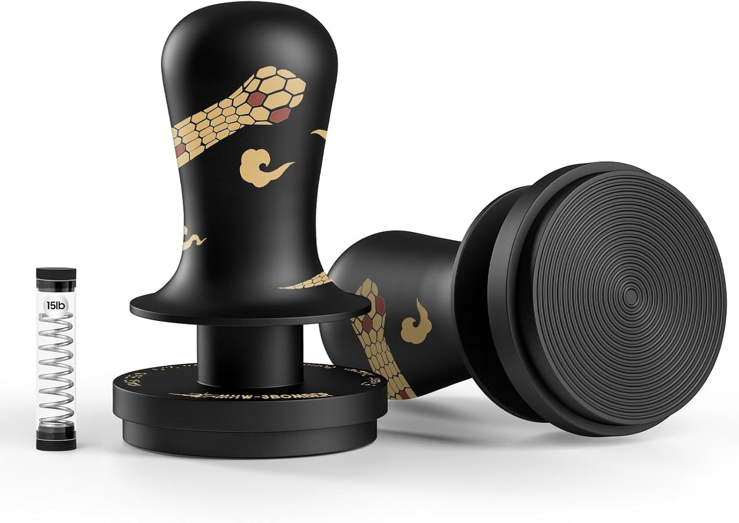 MHW-3BOMBER 58.35mm Espresso Tamper Snake Pattern Edition - 3 Spring Loaded Coffee Tamper with Sound Feedback - Barista Tamper Tool - Ergonomic Handle Ripple Base T6079TS-OS