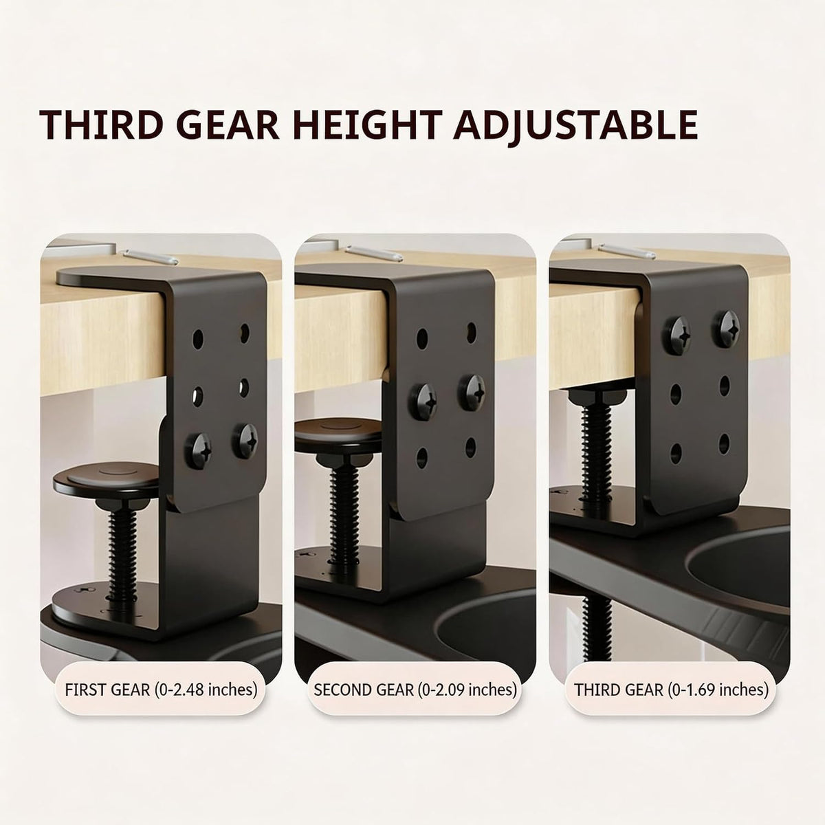 No Drill Desk Cup Holder Clamp, 360° Rotating Anti-Spill Table Cup Holder, Adjustable Clip on Cup Holder for Gaming Desk, Gamer Gift, Drink Holder for Coffee Cup, Office Accessories