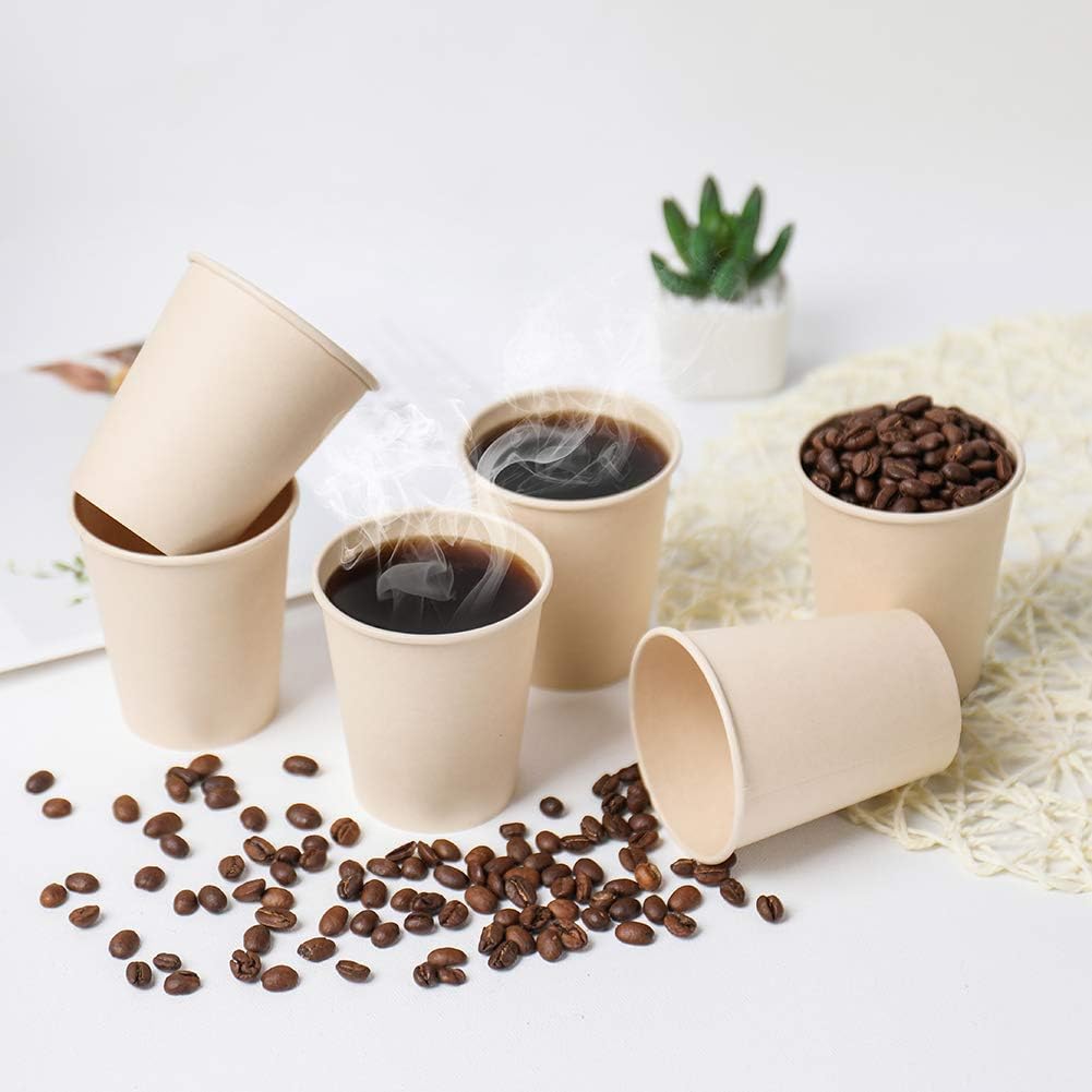 8 oz Disposable Light Brown Paper Coffee Cups Bamboo Fiber 160 Pack