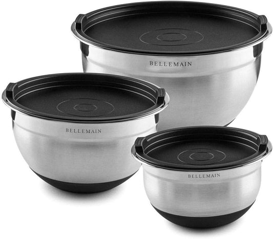 Bellemain Mixing Bowls with Lids Set - Stainless Steel Mixing Bowls with Airtight Lids - Food Storage Containers - 3PCS Set