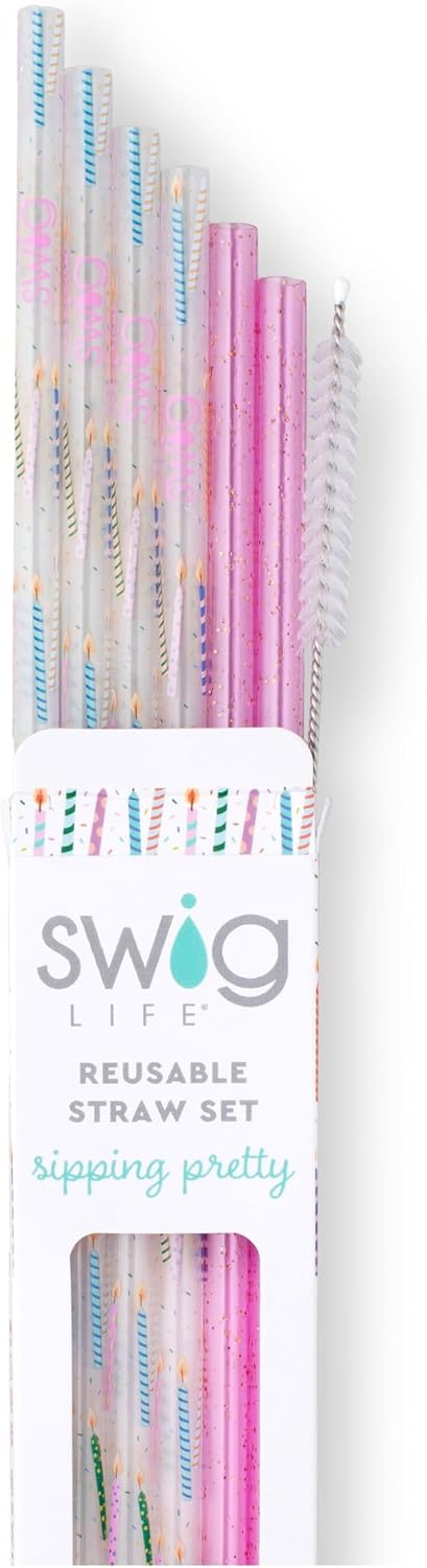Swig Life Reusable Straw Set with Cleaning Brush, Make a Wish | Reusable Straw Set - Cleaning Brush Included - 14 Inch Long - Accessories for Cups &amp; Mugs