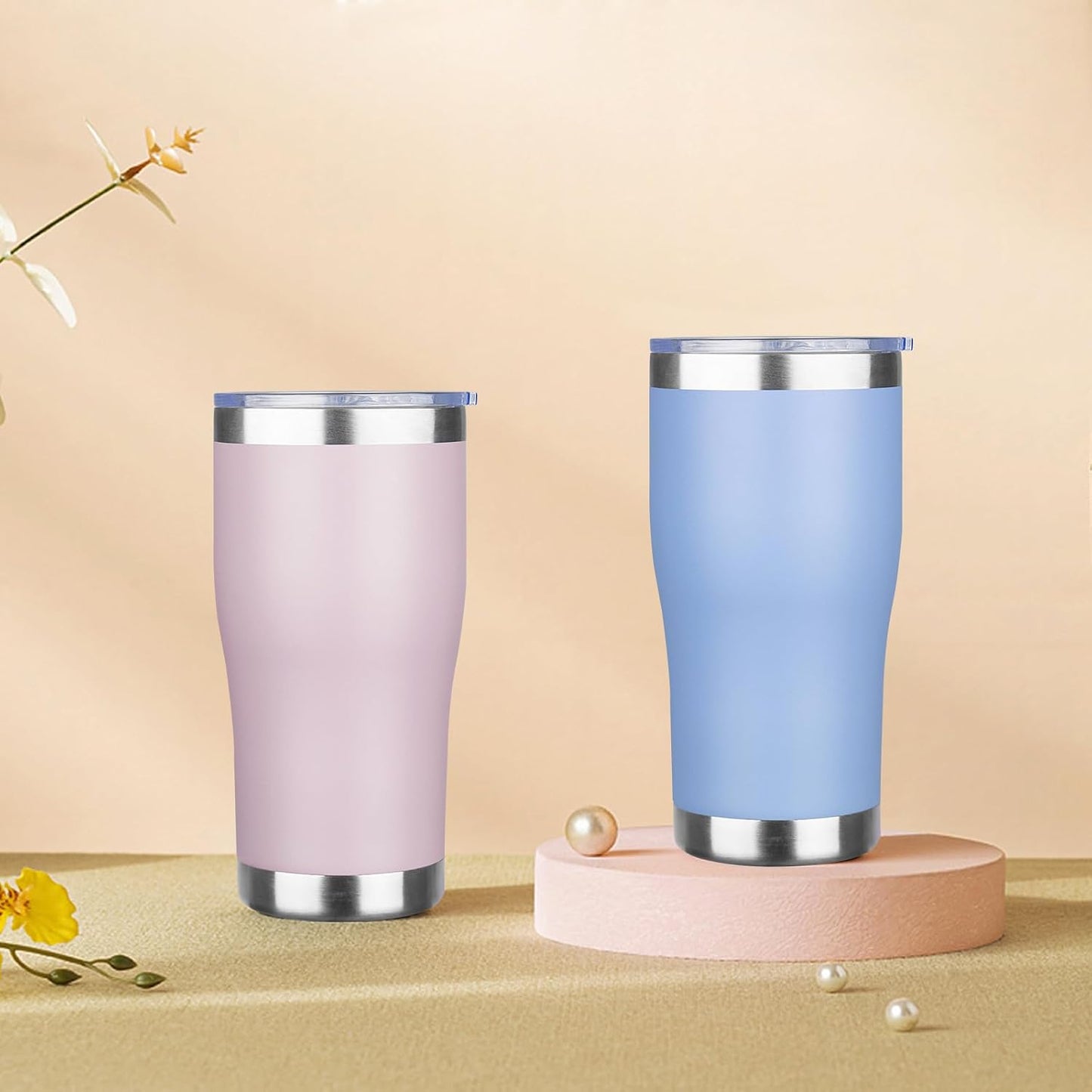MEZMUT 20oz Insulated Tumbler with Lid Straw Travel Coffee Mug (Lavender) | Double Wall Vacuum Hot Iced Insulated Travel Cup Stainless Steel Mug Leakproof Powder Coated Metal Tumbler for Men Women