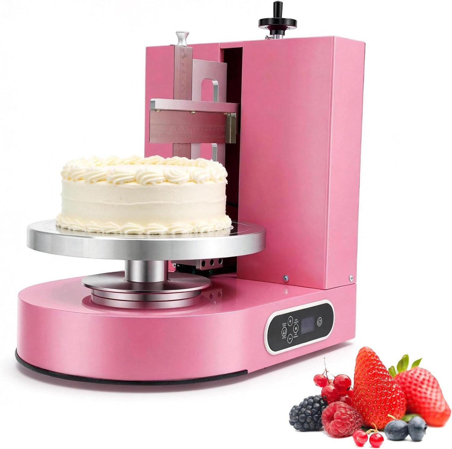 Cake Decorating Machine, Automatic Cake Cream Frosting Machine,Cake Icing Machine with Adjustable Scraper, for 4" to 12" Cake, 60-320rpm for Cake Dessert Shops, Home (Pink)