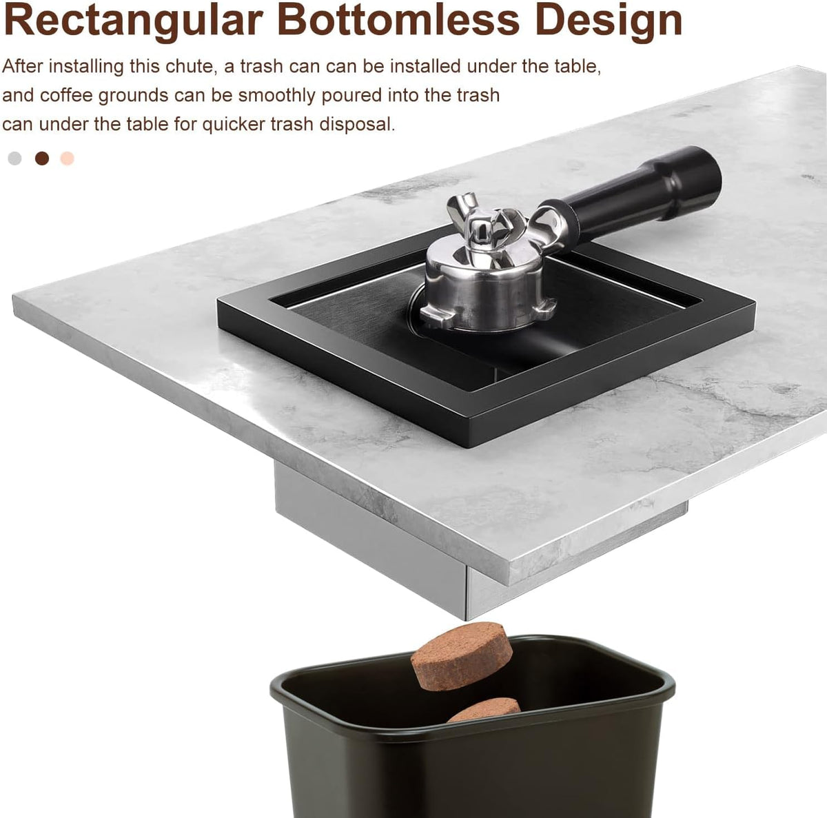 Bottomless Knock Box Espresso, Embedded Coffee Knock Box, Stainless Steel Countertop Espresso Grounds Container for Commercial Cafes Restaurants Home (5.44 x 5.91”)