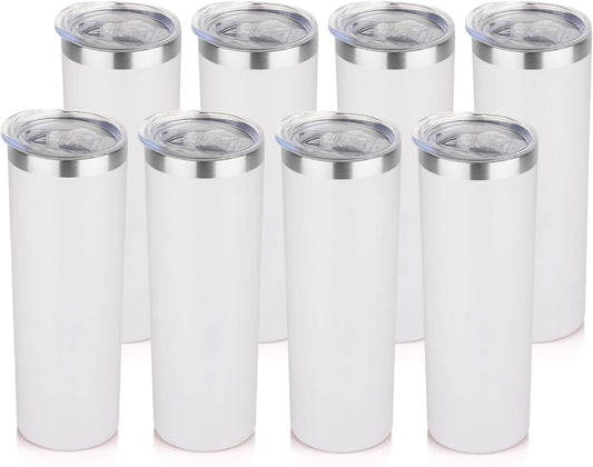 HASLE OUTFITTERS 20 oz Skinny Tumblers Bulk Set, Stainless Steel Insulated Slim Tumblers with Lids, Reusable Double Wall