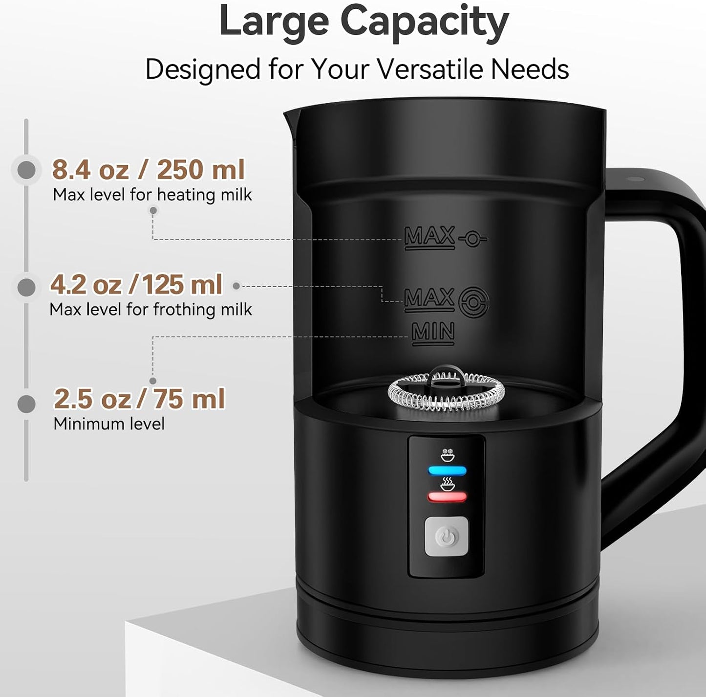 Secura Milk Frother, 8.4oz Automatic Hot/Cold Foam Maker, Black