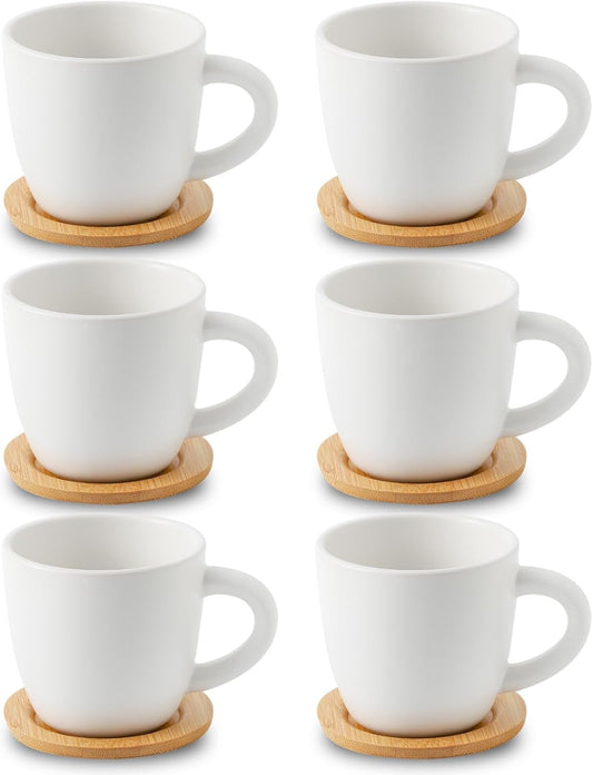 Hasense 8 oz Cappuccino Cups with Saucers set of 6, Porcelain Coffee Mugs Latte Mugs with Handle Perfect for Double Shot,