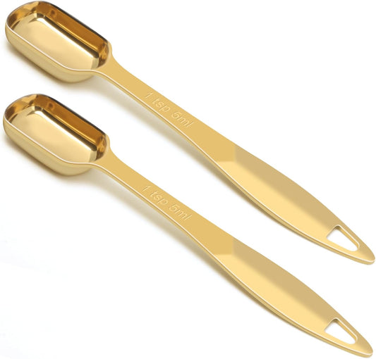 2 Pcs 1 Teaspoon(5 mL | 1 Tsp | 1/3 Tbsp | 5 cc | 1/6 oz) Stainless Steel Single Measuring Spoon, Long Handle Metal Measuring Spoon, Kitchen Gadgets for Cooking &amp; Baking(Gold)