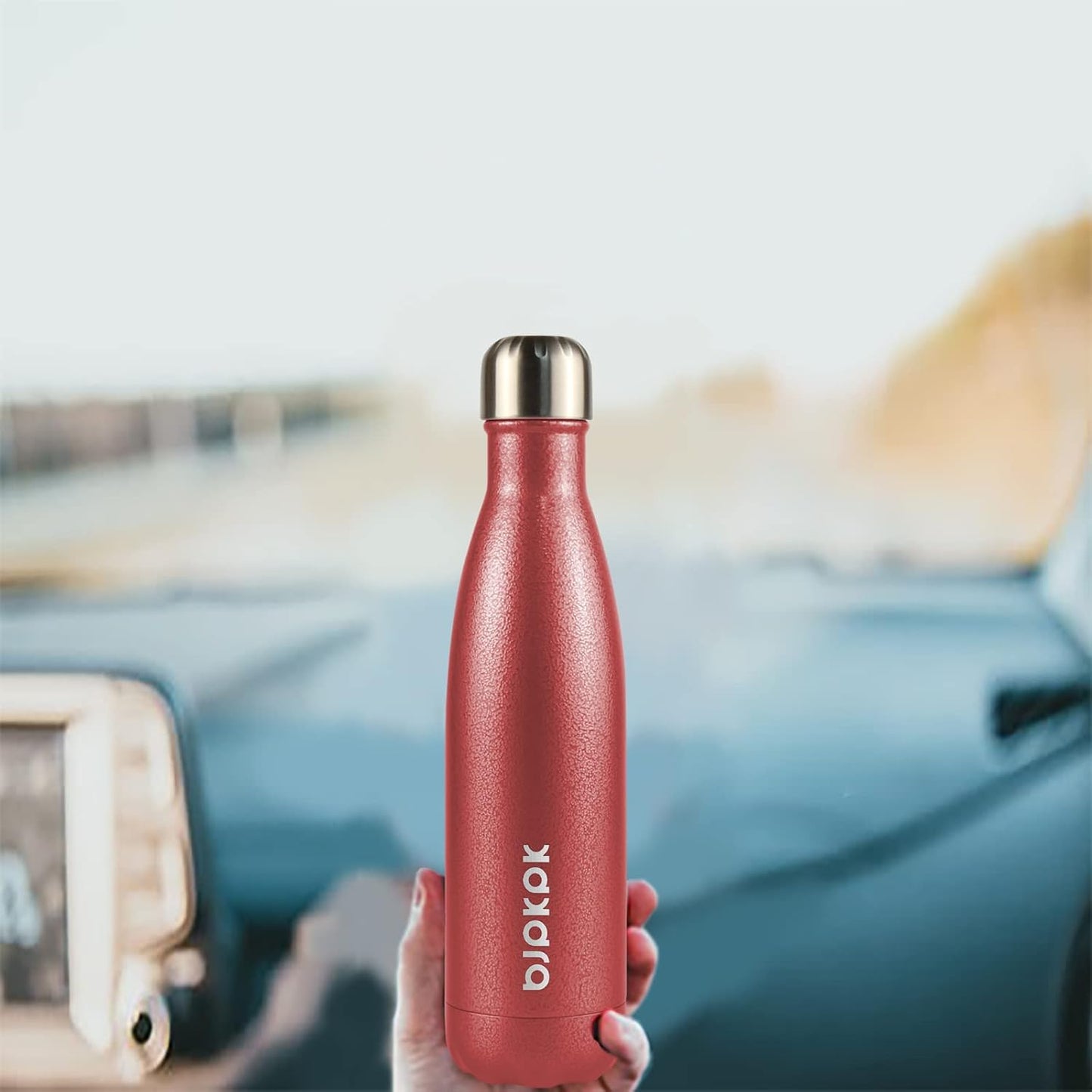 BJPKPK Insulated Water Bottles 17oz, Leak Proof Stainless Steel Water Bottle Keeps Cold for 24 Hours and Hot for 12 Hours,BPA Free,Brick Red
