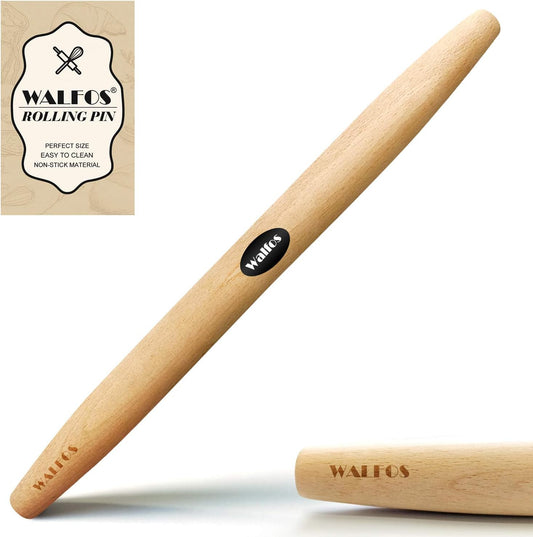 WALFOS French Rolling Pin for Baking, 17 Inch Natural Beech Wood Rolling Pins, Kitchen Dough Roller for Fondant, Pizza, Pie,