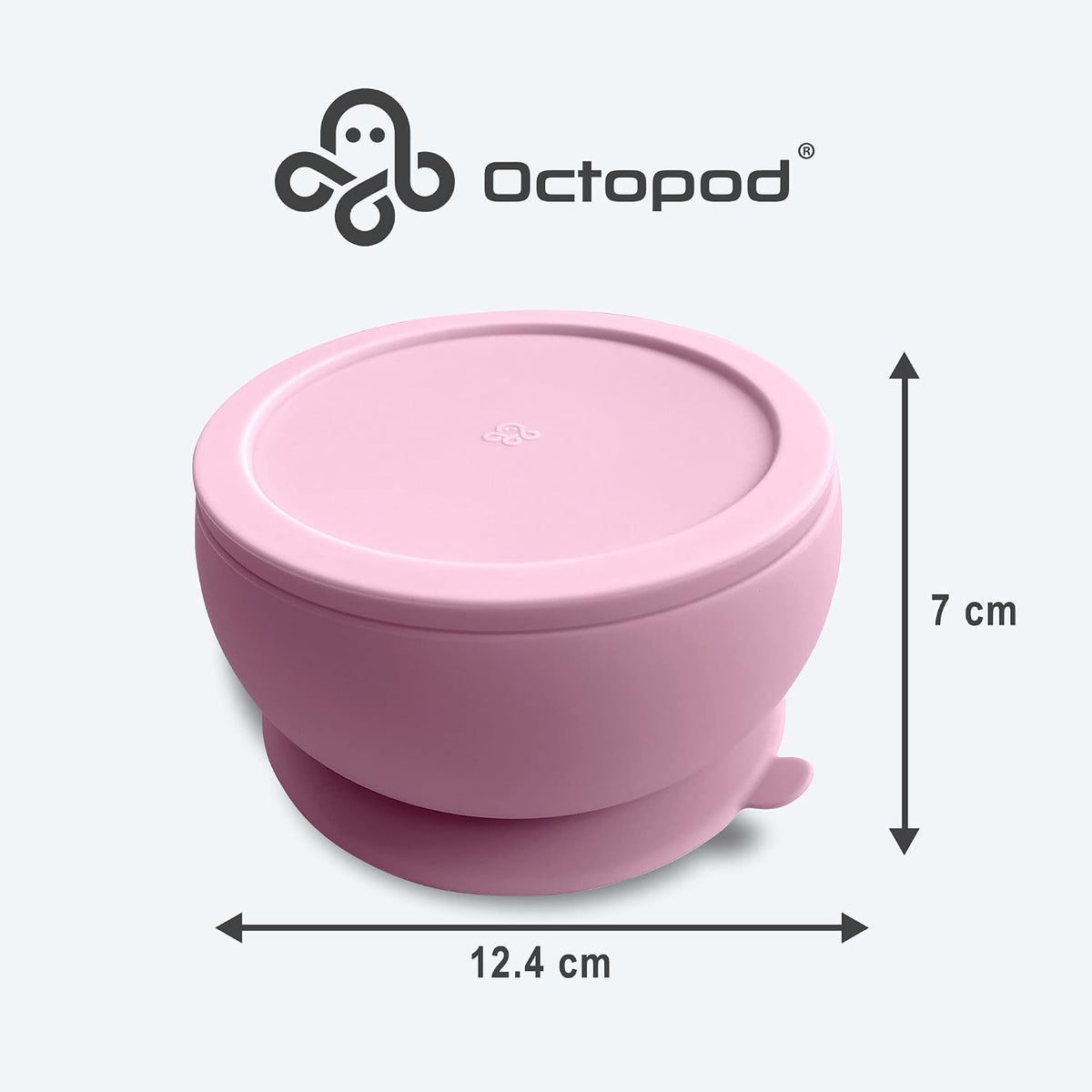 Abiie Octopod Silicone Suction Baby Bowl &amp; Lid -Food Storage -Lavender Pink | High Chair Accessories, Mess-Free Toddler Feeding Essentials, Baby-Led Weaning, Baby Food Container, 5.7" x 3" x 5.7"