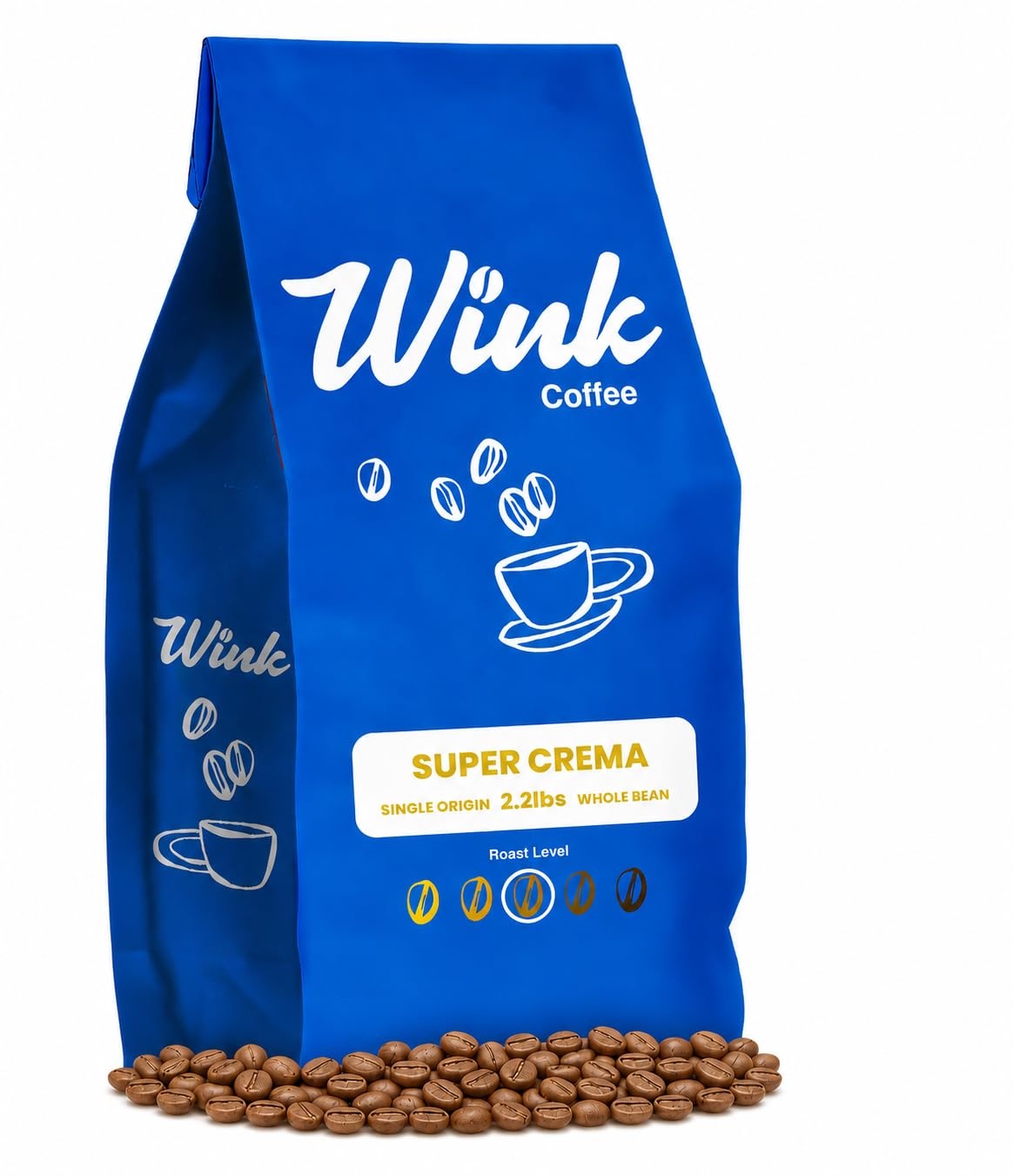 Wink Coffee Super Crema Whole Bean Coffee, 2.2 lb Bag, Medium Roast Espresso Coffee Beans, 100% Arabica, Single Origin, Gourmet, Small-Batch, Smooth &amp; Balanced Flavor, Sustainably Sourced