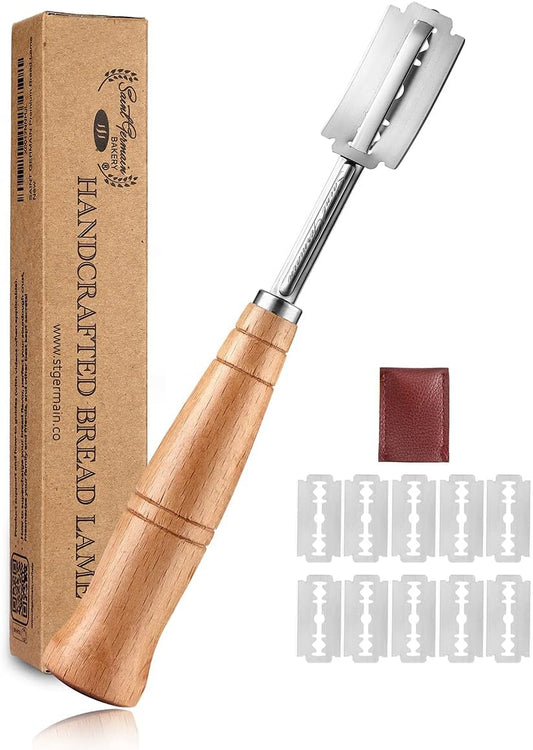 SAINT GERMAIN Premium Hand Crafted Bread Lame for Dough Scoring Knife, Tool Sourdough Slashing with 10 Blades Included