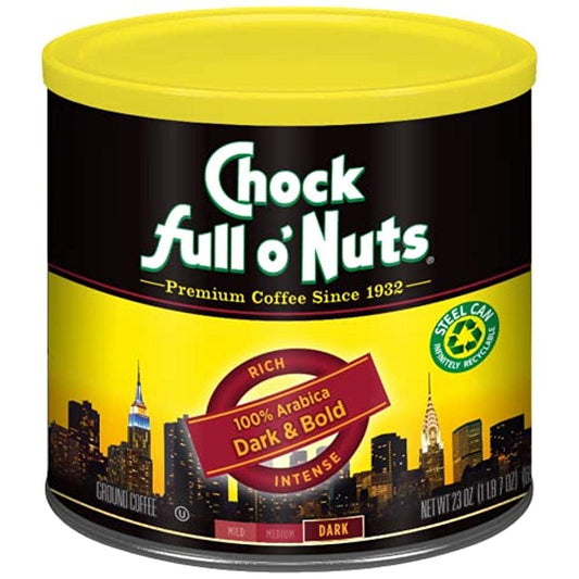 Chock Full o' Nuts Dark &amp; Bold Ground Coffee – Premium Beans in Recyclable Steel Can – Rich Flavor &amp; Aroma, Dark Roast – Perfect for Drip, Pour-Over, Percolator – 23 Oz Can