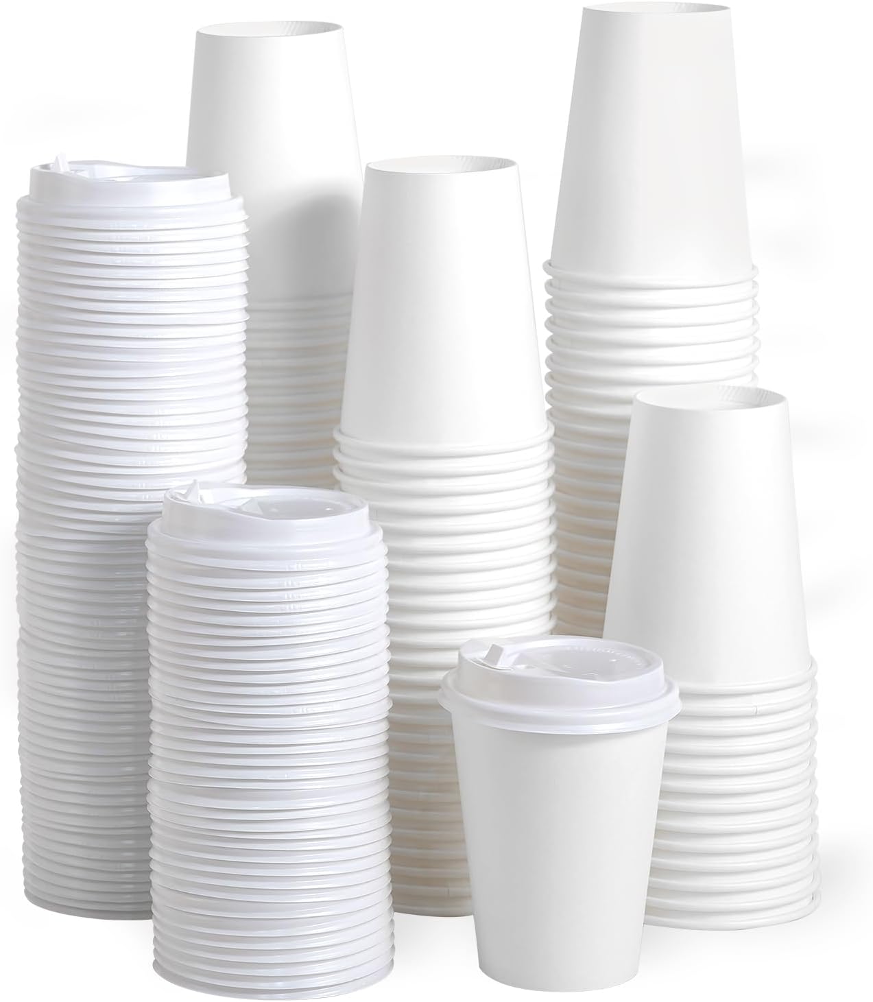 JOLLY PARTY [100 Pack] 12 oz Paper Coffee Cups, Disposable Paper Coffee Cup with Lids, Hot/Cold Beve