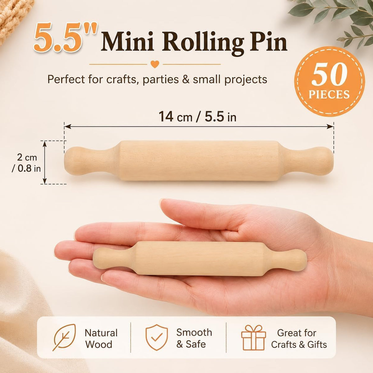 50Pcs Mini Rolling Pin