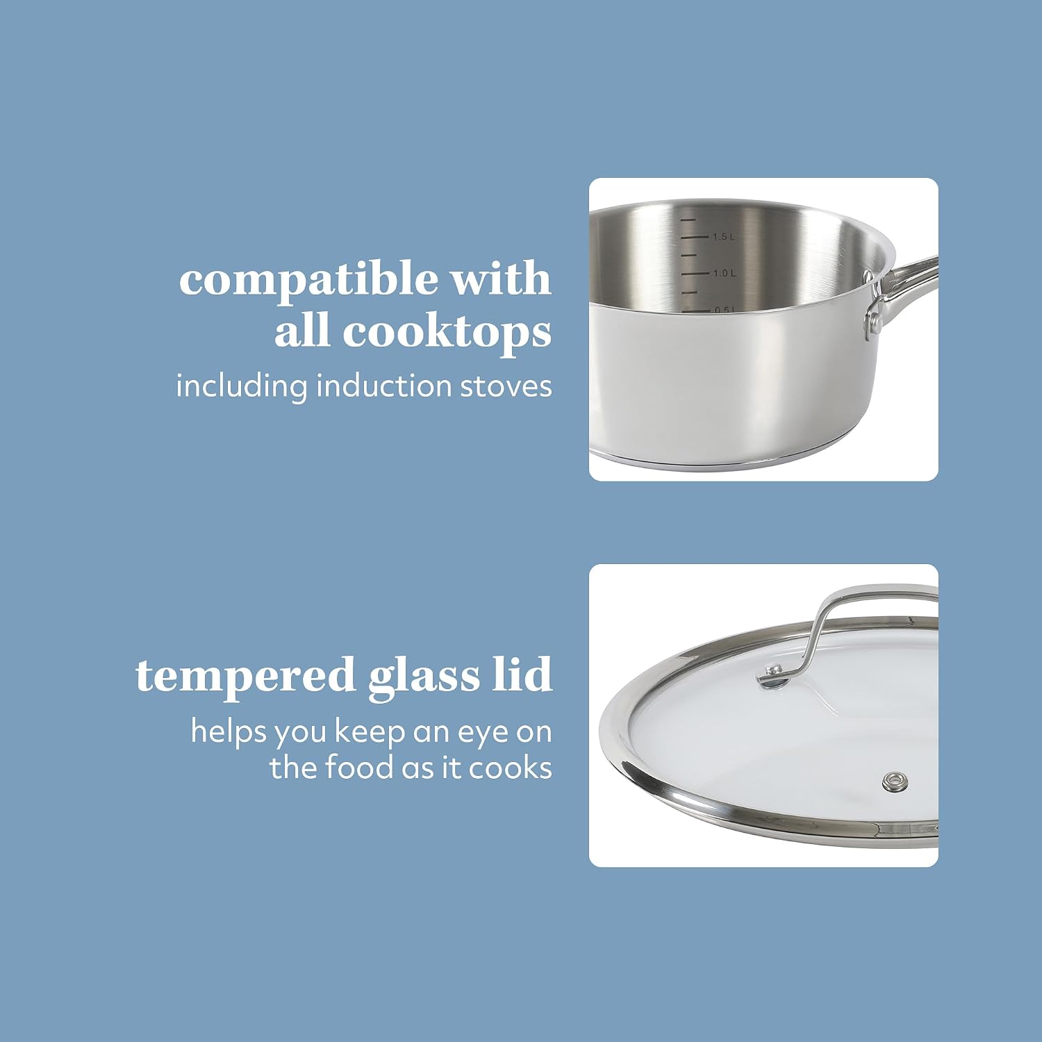 Sur La Table Kitchen Essentials Chef's Deck 10 Piece Stainless Steel Non Toxic Pots and Pans Kitchen Cookware Set w/Trip