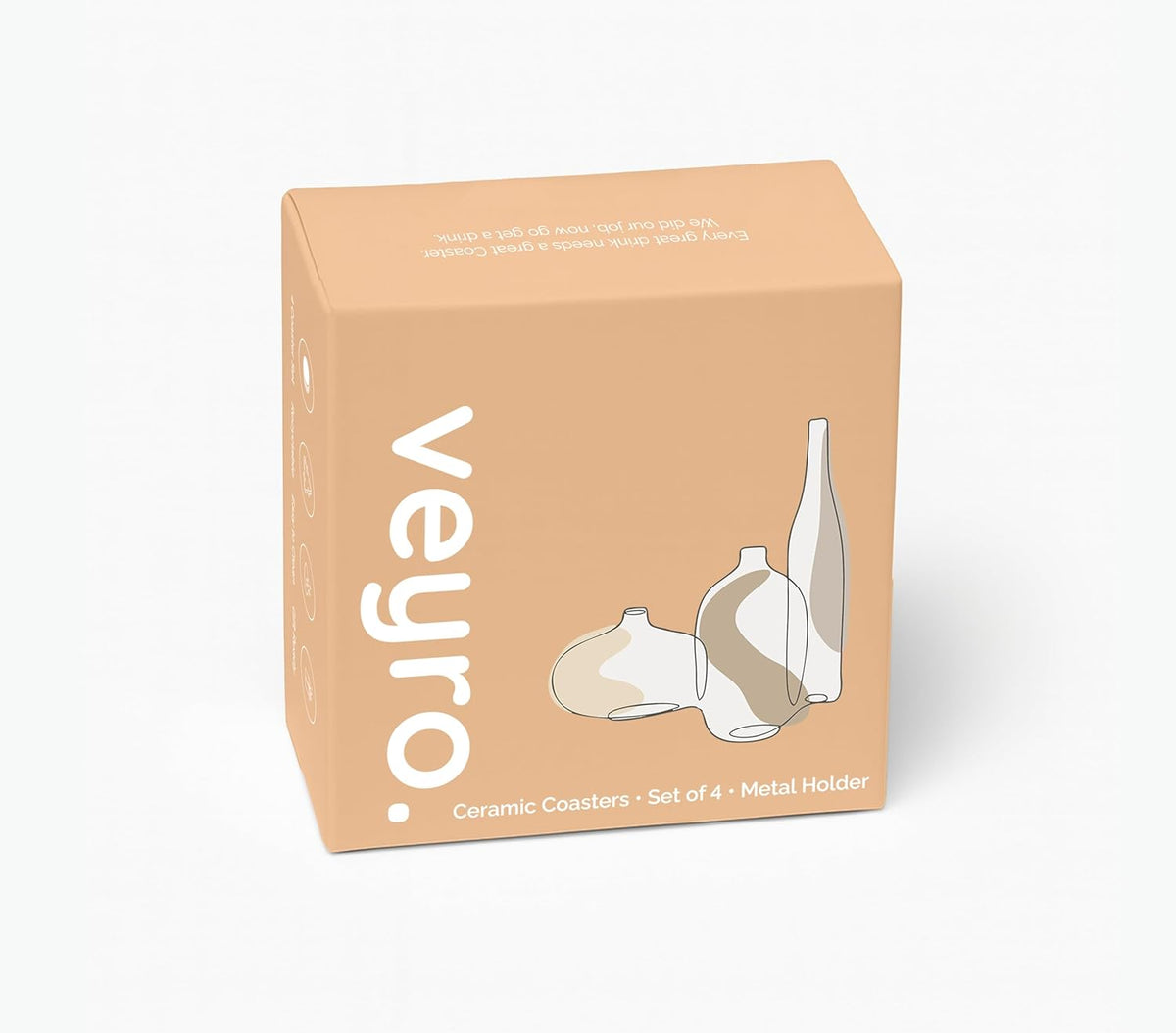VEYRO Coasters Set of 4 for Drinks – Absorbent Ceramic Stone Drink Coasters with Cork Backing for Coffee Table & Desk, Modern Marble Look Cup Coaster Set, Housewarming Gift for New Home