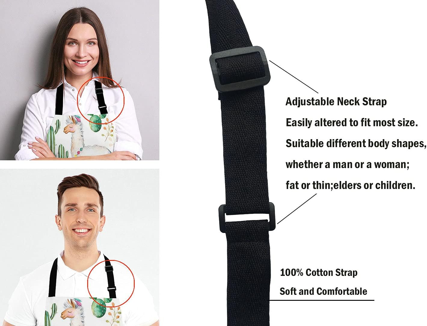 Llama Cacti Apron for Women and Men, Adjustable Kitchen Chef Apron for Cooking Baking - Cute Birthday, Anniversary, Mother's