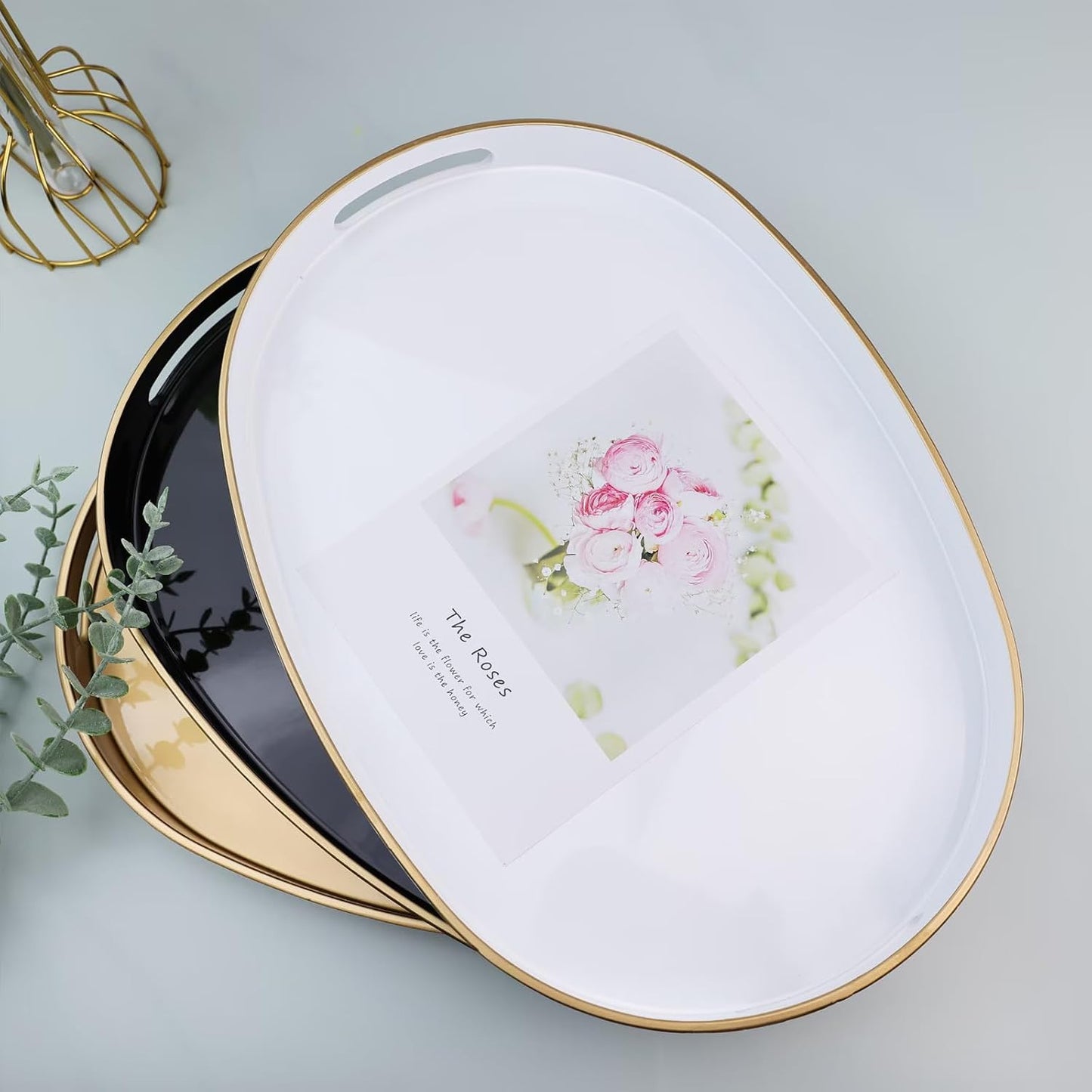 Orange Oval Decorative Tray with Handles, Versatile Serving Tray for Coffee Table, Ottoman, Ideal for Serving, Displaying, Organizing | Versatile Serving Tray for Displaying, Organizing, 15.3*10.6"*1.37"