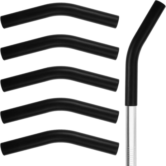 5 Pcs Silicone Straw Tips, Reusable Black Silicone Straw Cover Food Grade Rubber Flex Elbow Straws Covers for Stainless