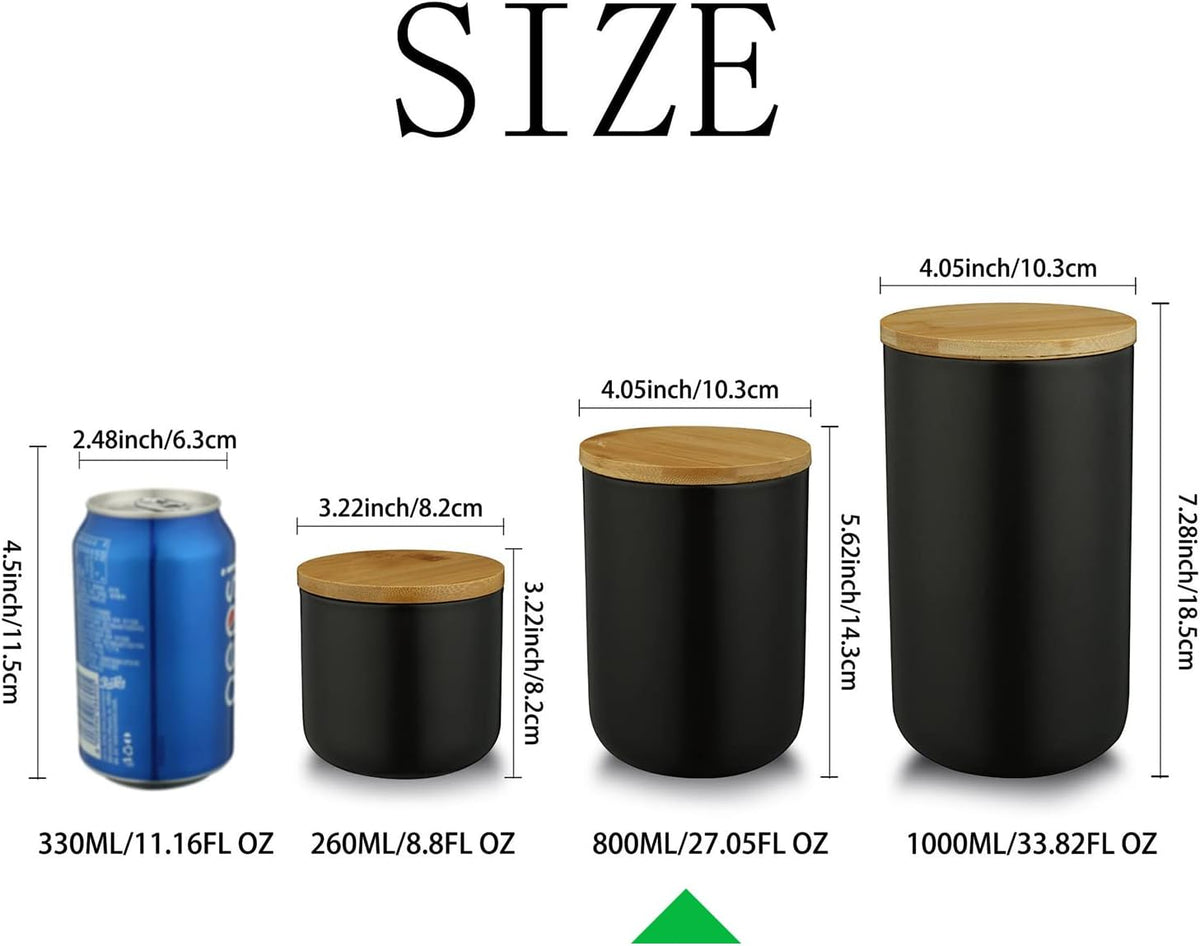 MilkyWay Ceramic Food Storage Jar Canister Modern Design Food Canisters with Airtight Seal Bamboo Lid,Loose Tea Coffee Spice Nuts Snacks Seasonings Storage Jar Canister Caddy (Black 24.63oz/700ml) | Modern design jar keeps food fresh with airtight seal, p