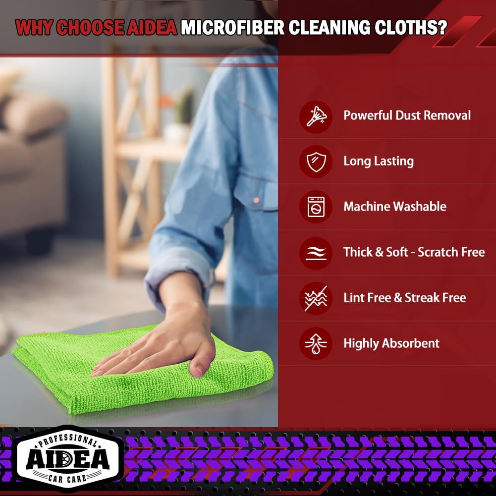 AIDEA Microfiber Cleaning Cloth-20PK, Microfiber Towels for Cars, 12"×12"