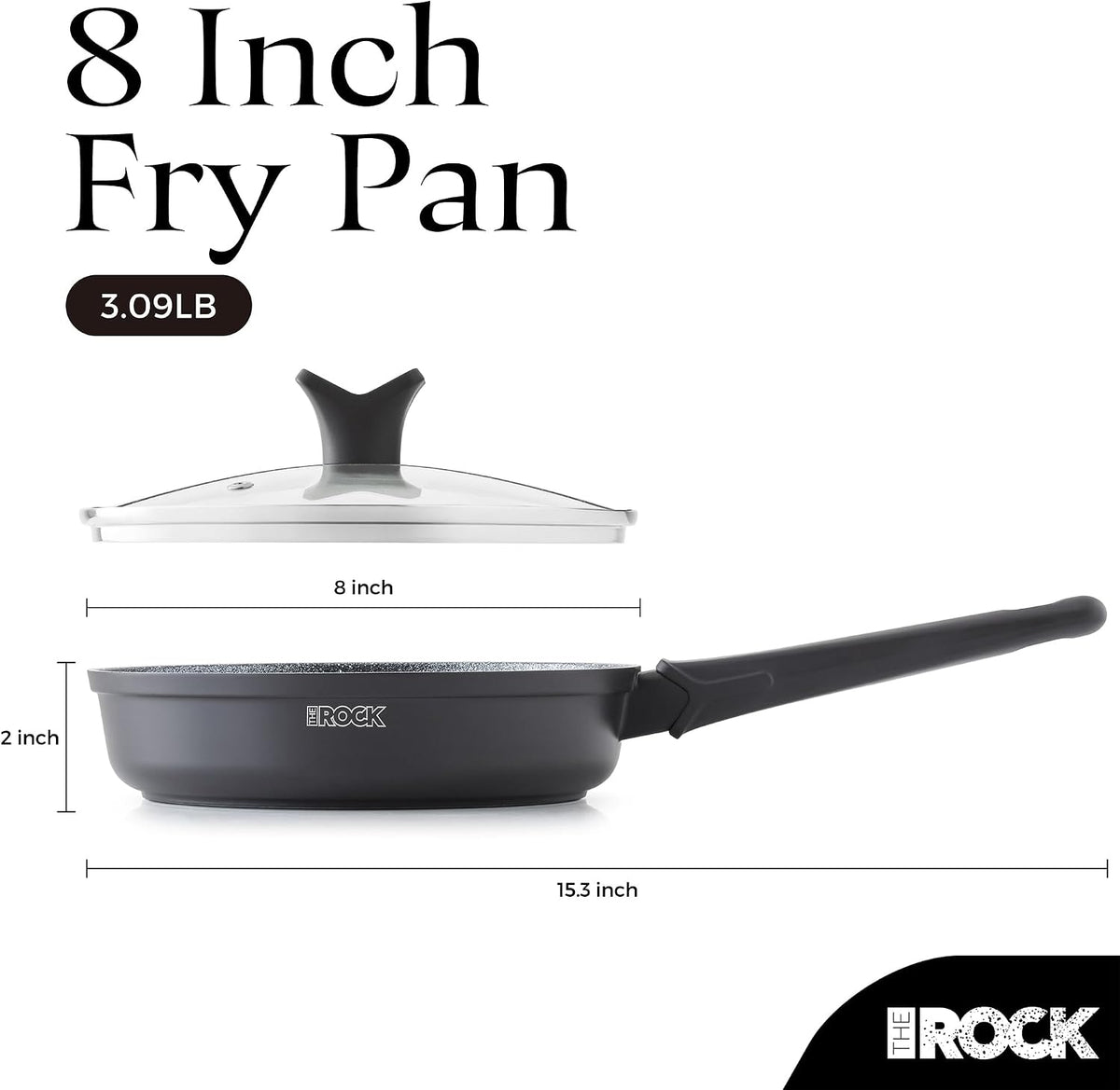 THE ROCK SOHO 8-Inch Non Stick Frying Pan with Lid – Nothing Sticks, Never Warps, Lasts Longer, Healthy Skillet with Heat-Resistant Handle, PFOA Free, Oven & Dishwasher Safe, Black
