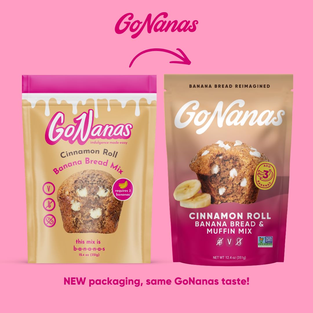 GoNanas Cinnamon Roll Banana Bread &amp; Muffin Mix, Gluten Free, Vegan, 1 Pack | Dairy Free, Nut Free, Soy Free | Allergen Friendly | Better for You | Customizable | Bakes 12 Muffins or 1 Loaf | Women-Owned
