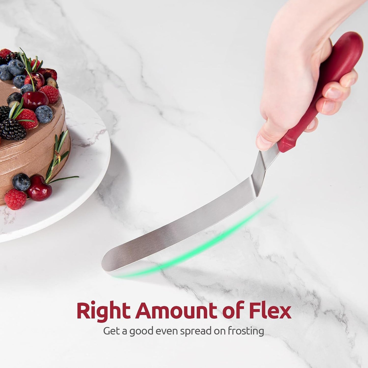 U-Taste Offset Icing Spatula Set, Cake Frosting Spreader, 6/8/10in, Red | Stainless Steel Blade with PP Plastic Handle, Metal Baking Spatula for Cake Decorating, Angled Frosting Knife Baking Supplies