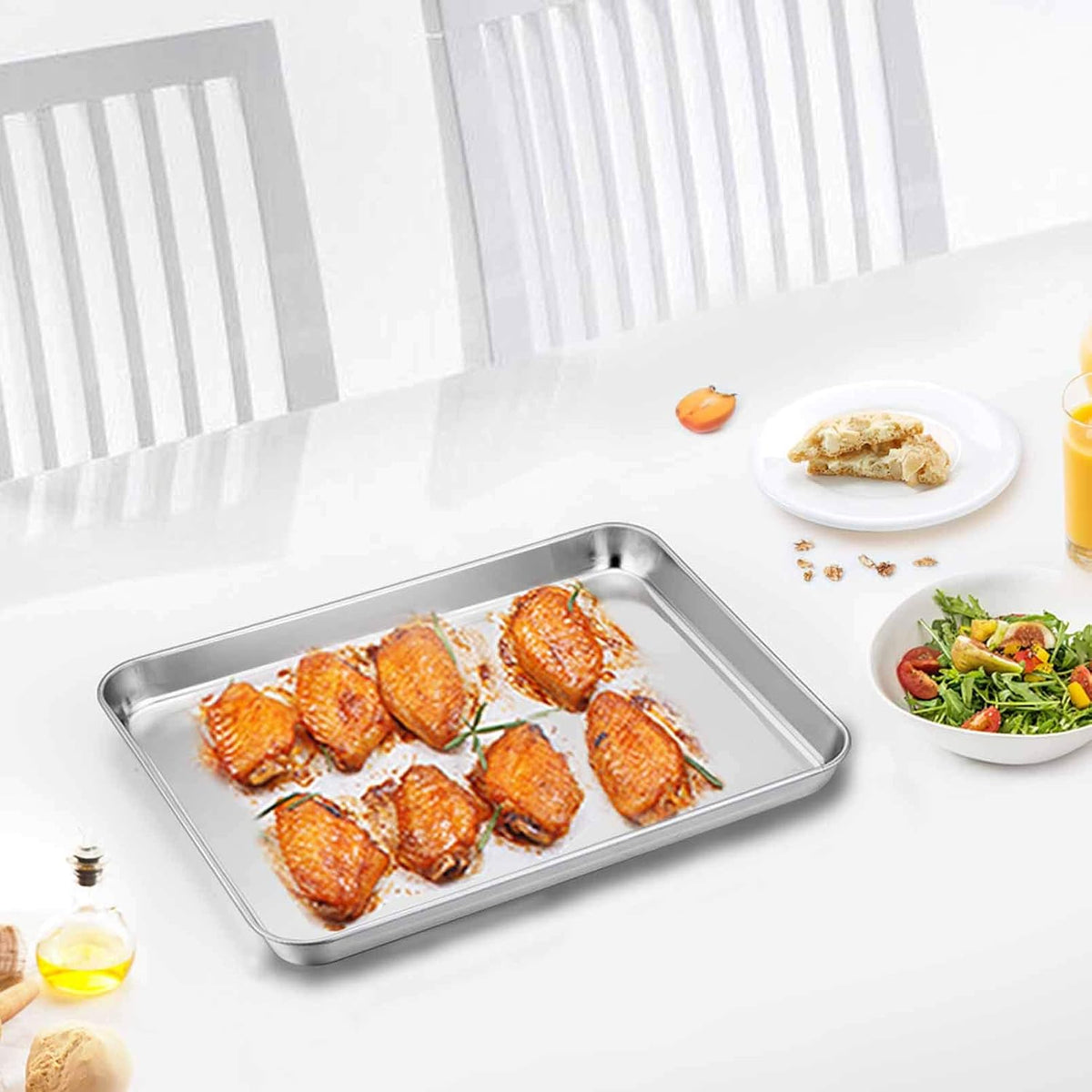 TeamFar Toaster Oven Pan with Cooling Rack, 10.4"x 8"x1" Toaster Oven Tray | Stainless Steel Toaster Oven Pan with Baking Wire Rack for Cooking, Healthy &amp; Non Toxic, Mirror Finish &amp; Dishwasher Safe