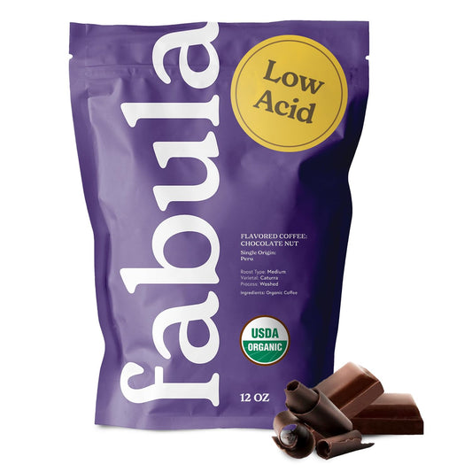 Fabula Chocolate Nut Flavored Organic Coffee Freshly Ground - Organic - Low Acid - Single Origin - Non-GMO - Mold Free - 12