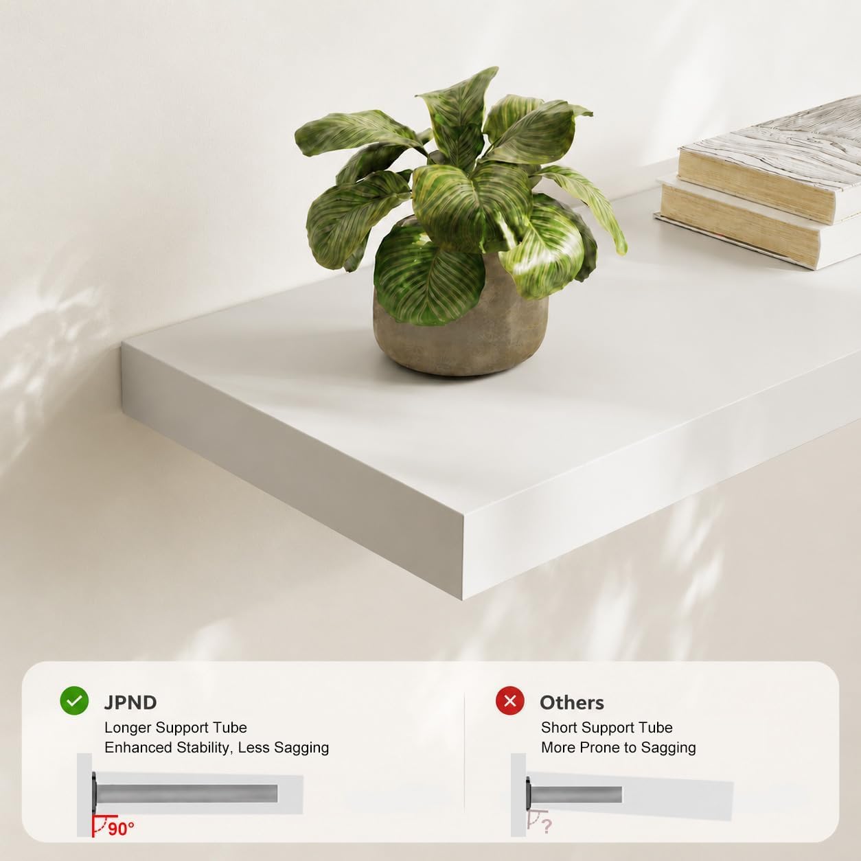 Floating Shelf, Set of 2 Wall Shelf, 24 in W x 10 in D x 1 in H Wooden Floating Wall Shelf with Invisible Brackets for Living Room/Bedroom/Bathroom/Kitchen Storage and Decor, White