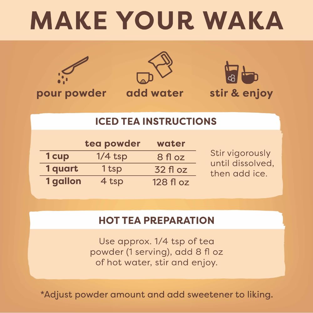 Waka Instant Black Tea Mix, Kenyan - 100% Tea Leaves, No Additives, Unsweetened Tea Powder for 50 Quarts or 200 Cups – Easy and Quick Hot or Iced Teas (4.5oz) | 100% Single-Origin Kenyan Tea Leaves, Unsweetened Concentrated Black Tea Powder, Makes up to 2