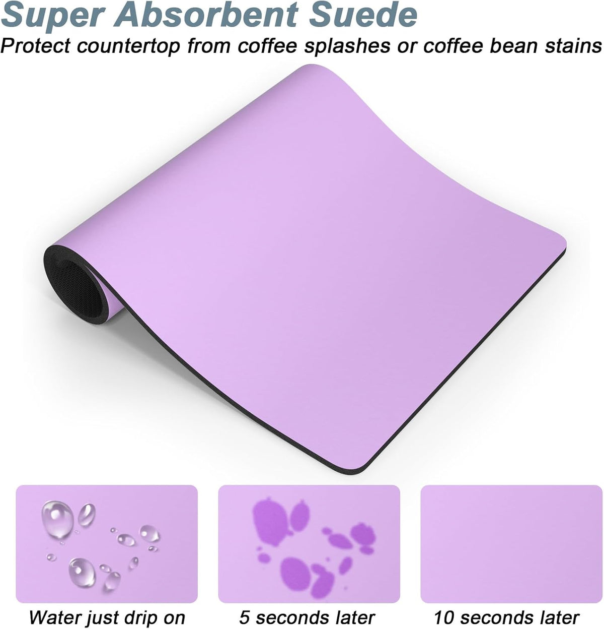 Rnivvi Coffee Mat, 12" x 19" Coffee Bar Mats for Espresso Machine Station Accessories and Organizer, Hide Stain Rubber Backed Absorbent Dish Drying Pad for Kitchen Counter, Cute Bar Decor Pad, Purple