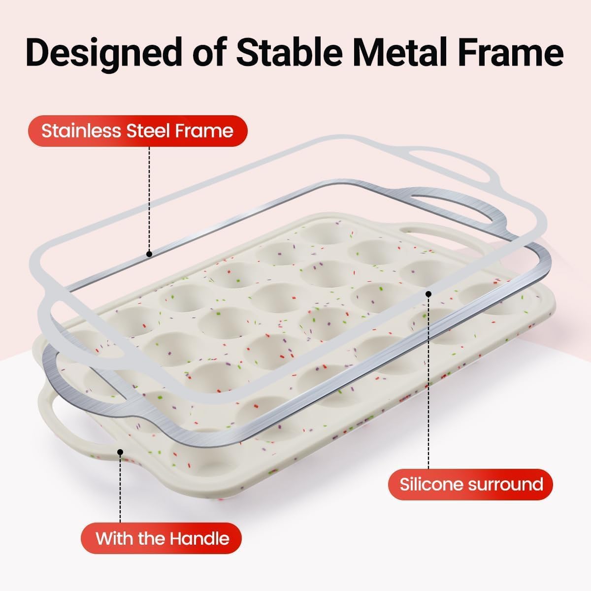 CAKETIME Metal Reinforced Bakeware Set, Silicone Muffin Pans for Baking Nonstick with Handle,12 &amp; 24 Cup Muffin Pans and 12-Cup Mini Loaf Pan, BPA Free