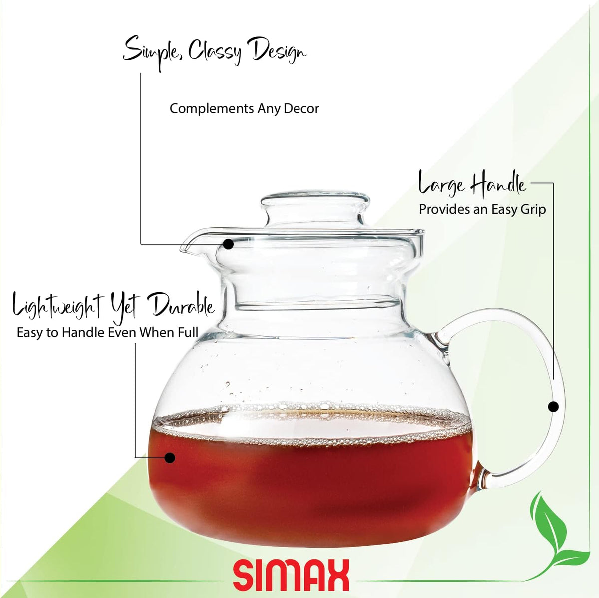 Simax Glass Teapot for Stovetop: Clear Glass Tea Kettle with Spout - 1 Quart/4 Cup Teapot - Microwave Safe