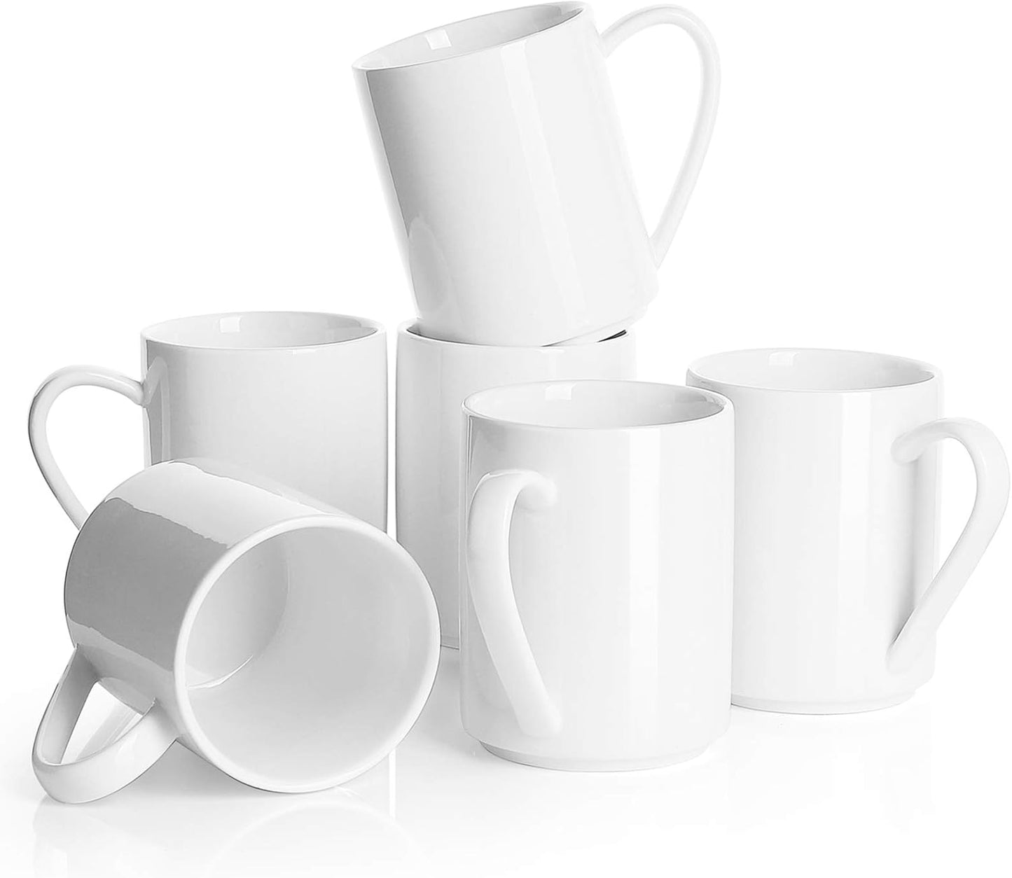 Sweese White Coffee Mug, Porcelain 11 Oz Coffee Mugs Set of 6, Ceramic Coffee Cups with Handle for C