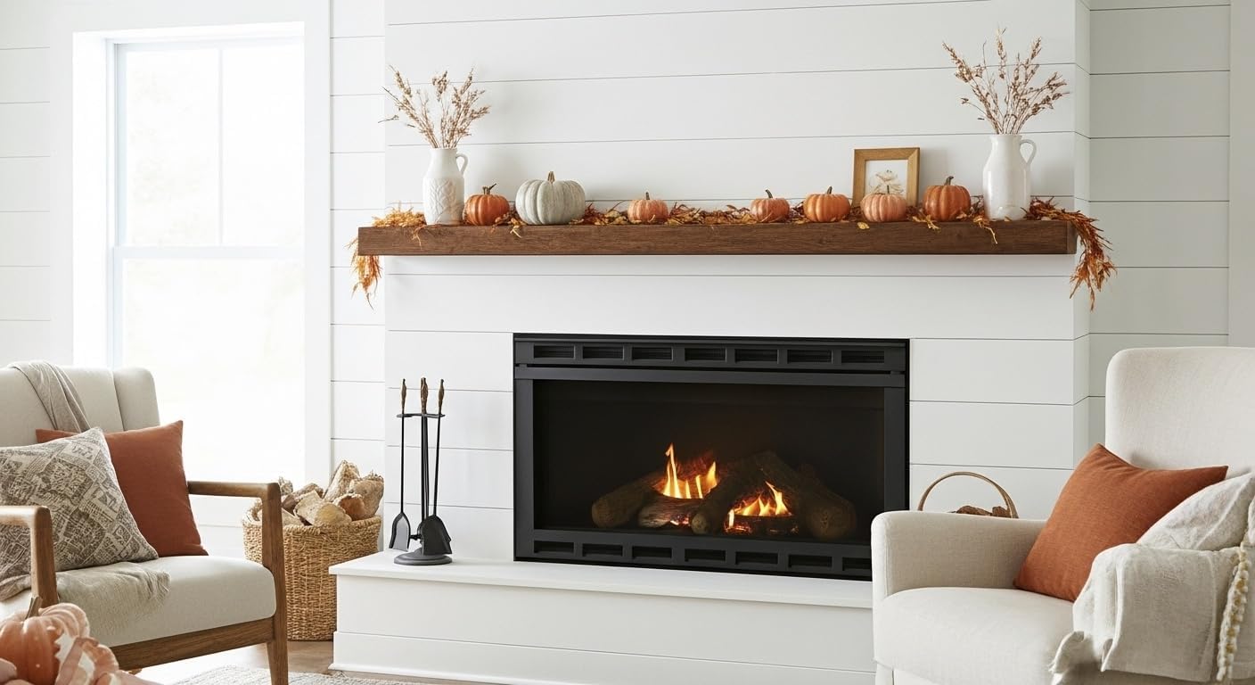 Modern Timber Craft Reclaimed Wood Fireplace Mantel Shelf | Solid Rustic American Barnwood with Floating Shelf Brackets | 2.75" Thickness | 66" L x 10" D, Rustic Original - Oiled