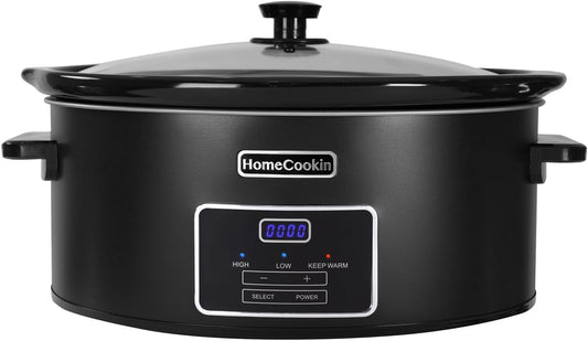HOMECOOKIN 8 Quart Programmable Slow Cooker, Kitchen Appliances, Perfect Kitchen Small Appliance for Family Dinners, Black Stainless Steel