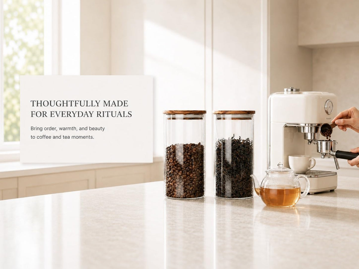 KKC HOME ACCENTS Glass Canister for Coffee Bean &amp; Tea, 39 oz Jar with Lid