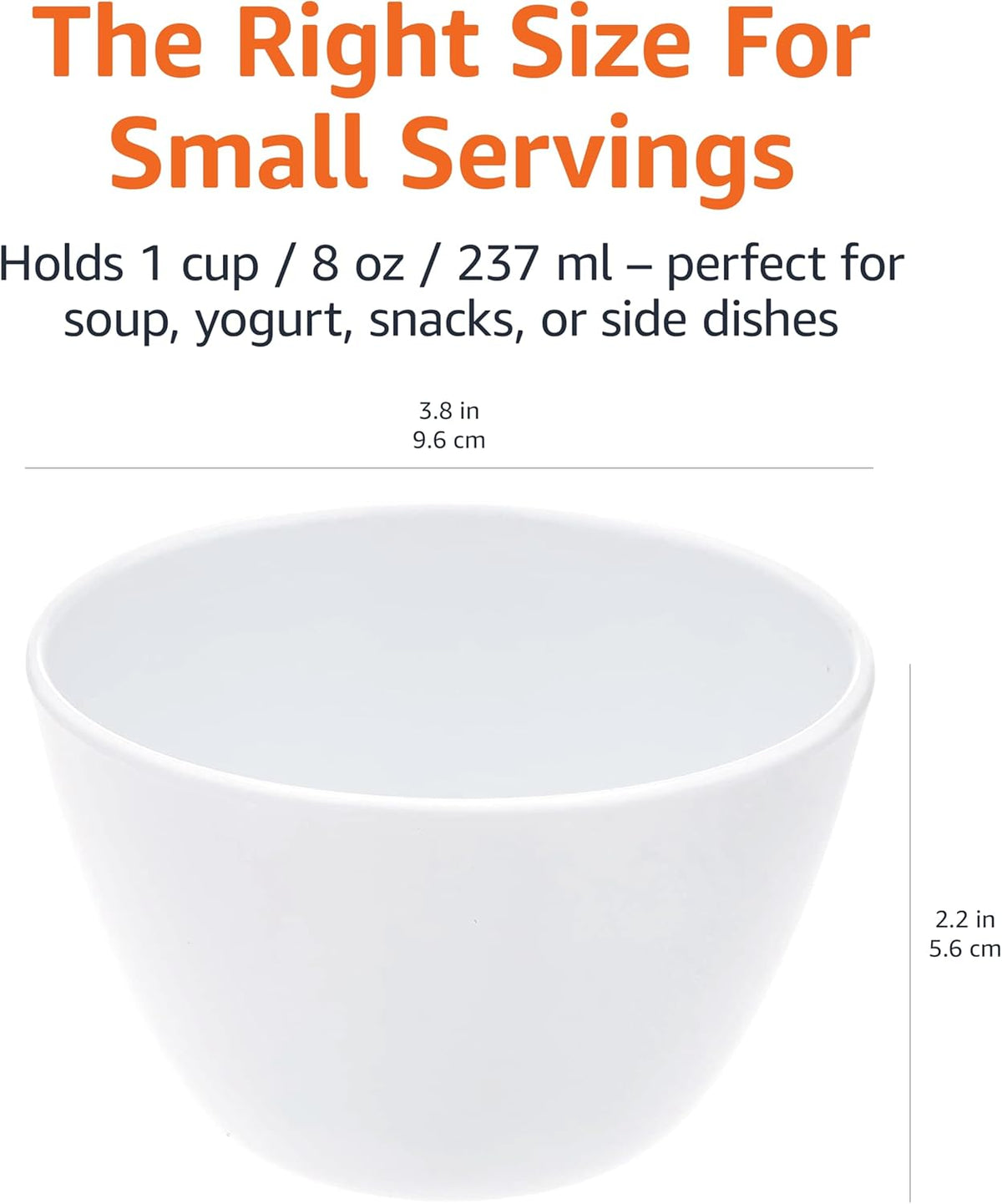 Amazon Basics Melamine Small Bowls for Sauces, Dessert, Round Serving Bowls, BPA Free, Dishwasher Safe, 8 oz, White, 6-Piece Set