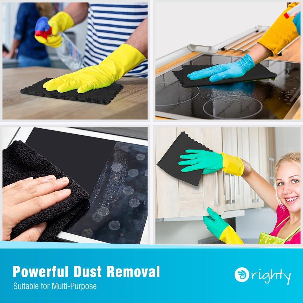 Orighty Microfiber Cleaning Cloth Bulk, 100 Pack, 11.5x11.5 inch, Black