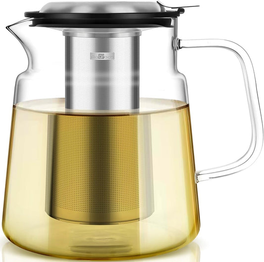 Aquach Glass Teapot with Removable Infuser - 57oz Borosilicate Tea Pot for Stovetop & Cold Brew, Stainless Steel Filter for