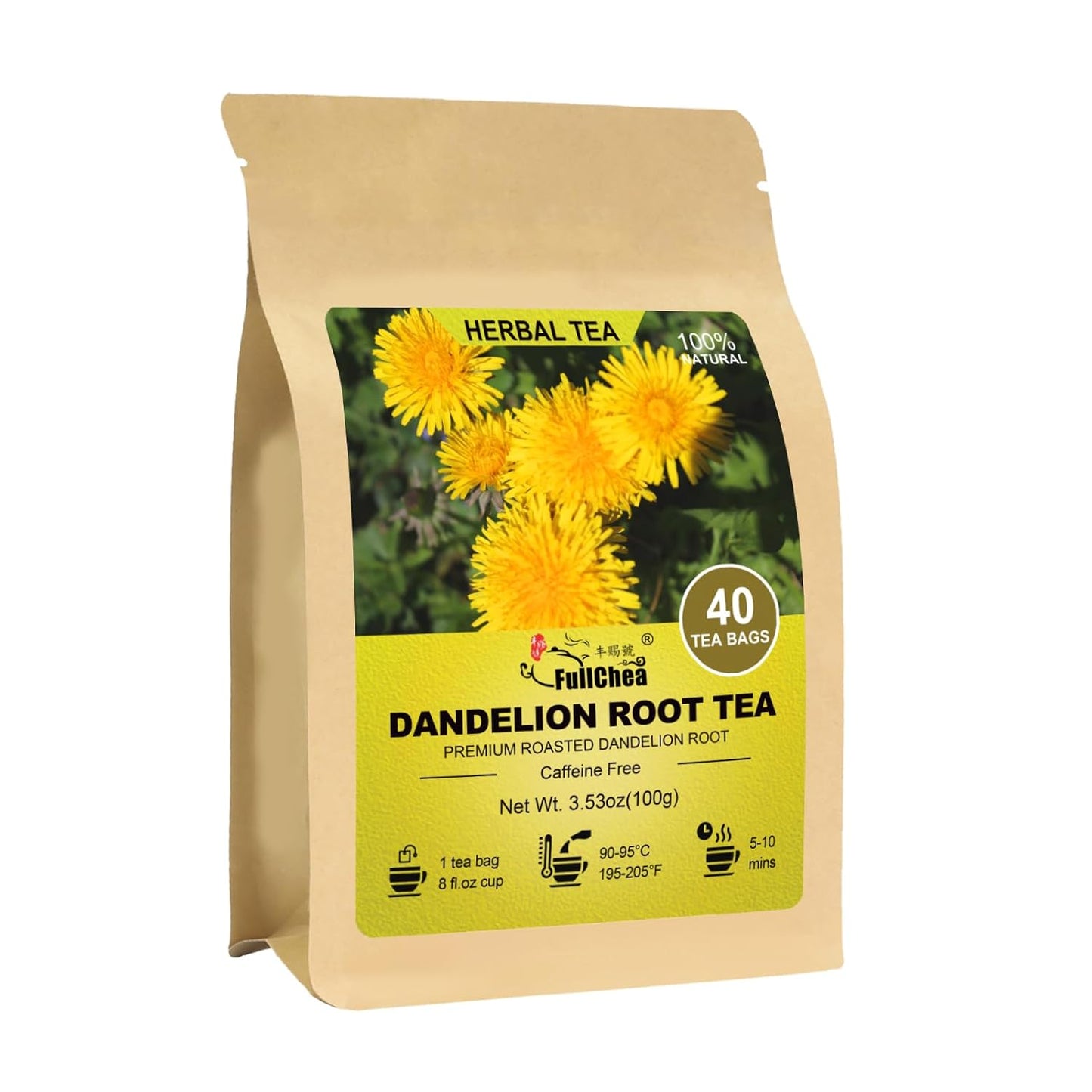 FullChea - Dandelion Root Tea Bags, 40 Count, Roasted Root Tea | Roasted root infusion with a deep earthy taste, supports digestion, immune wellness and detox tea routines