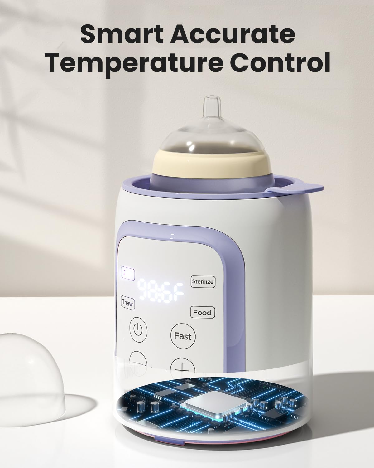 Grownsy 8-in-1 OG Fast Bottle Warmer with Timer, Purple