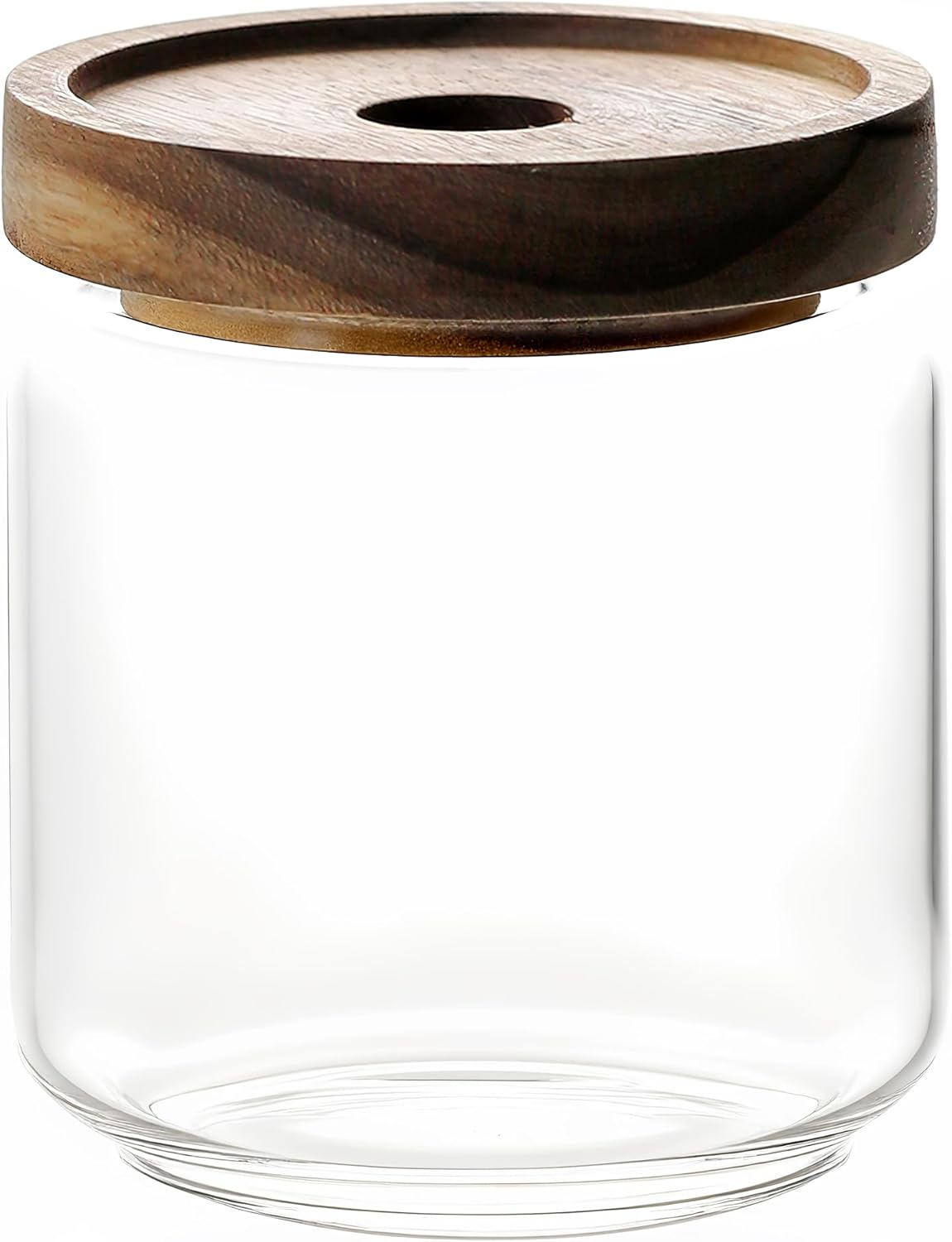 480ML/16Oz Clear Cute Glass Storage Canister Holder with Stackable Airtight Wood Lid, Modern Decorat