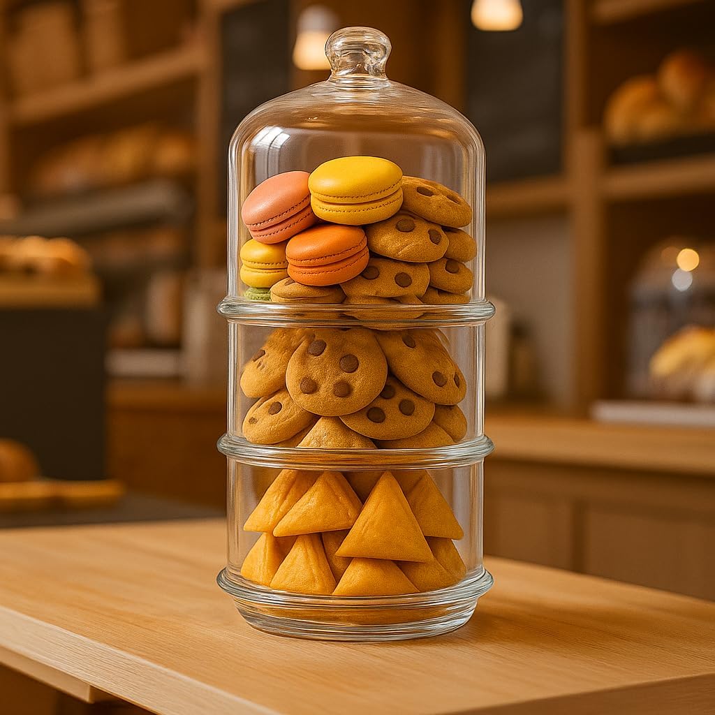Ums 3 Tier Glass Jars with Lid, Cookie Jar, Candy Jars for Candy Buffet, Apothecary Jars, Kitchen &amp; Bathroom Organizers and Storage