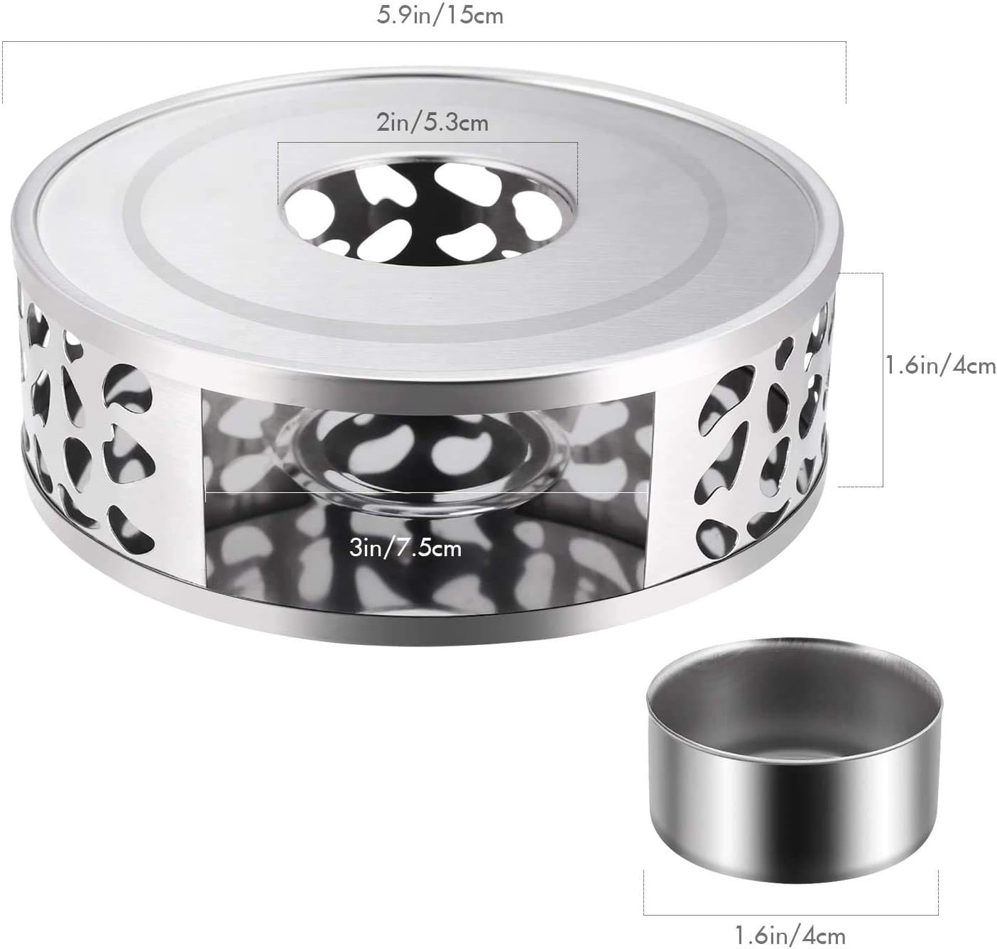 Teabloom Silhouette Tea Warmer - Brushed Stainless Steel Teapot Warmer with Tealight Holder and Candle